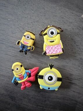 CROCS Yellow Minion Character Jibbitz Shoe Charms Set with Pink and Red Accents